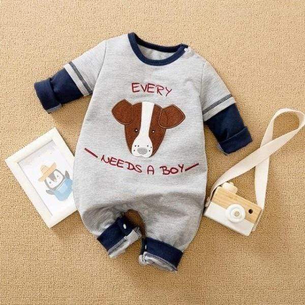 Boy's Clothing Grey Dog / 3-6M Baby Cartoon Romper