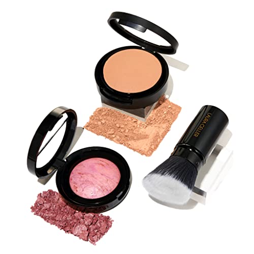 The Classic Matte Look - Powder (3 PC) LAURA GELLER NEW YORK Double Take Powder Foundation Medium, Retractable Kabuki Brush, Baked Blush-n-Brighten Pink Buttercream