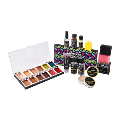 T TOGUSH Halloween Makeup Special Effects SFX Makeup Kit 12 Colors Makeup Palette Face Body Painting with Fake Blood,Scar Wax,Spirit Gum,Castor Sealerm,Extension Oil,for Clown makeup,Zombie makeup