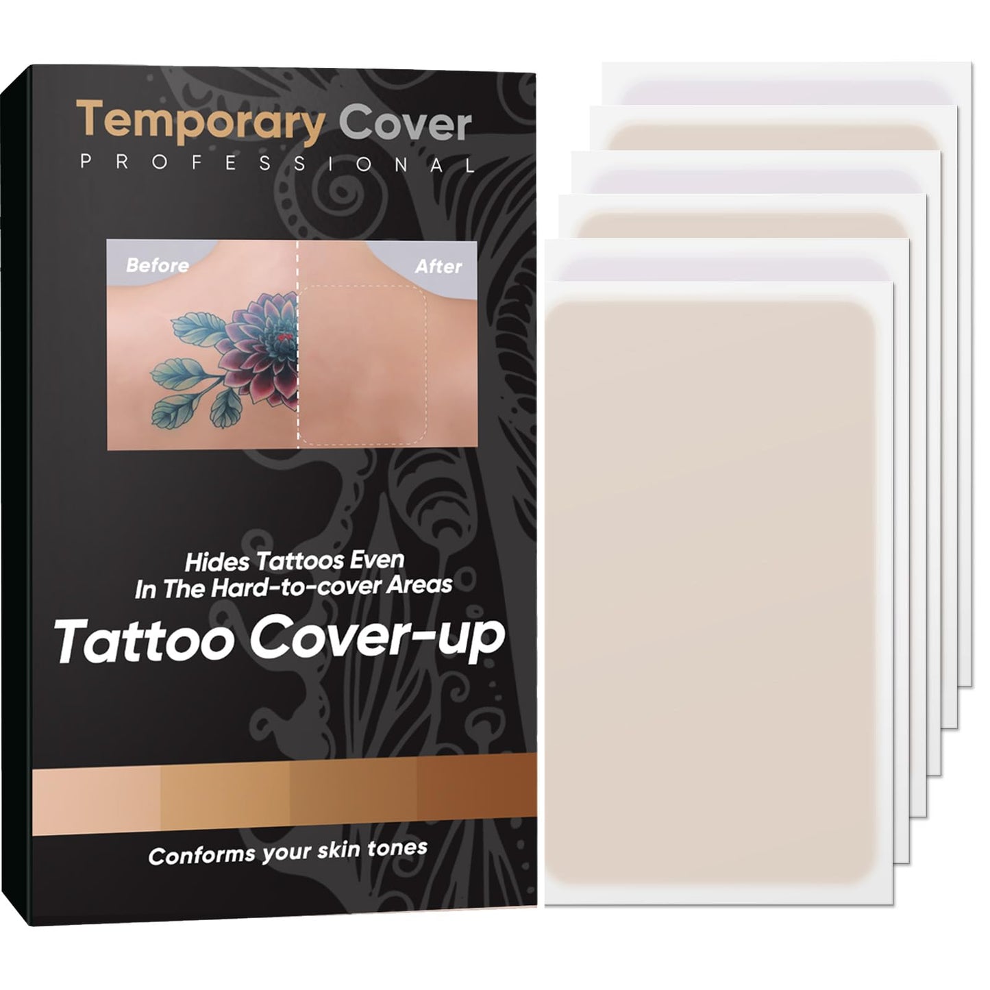 Tattoo Cover Up Tape, Natural Looking Concealer Patch, Breathable Tattoo Cover Up Makeup Waterproof for Hiding Unwanted Tattoo and Scars, 12Pcs